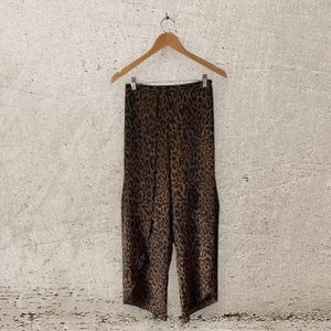 M & C brown black sheer leopard cheetah flowy high slit fashion palazzo pants S